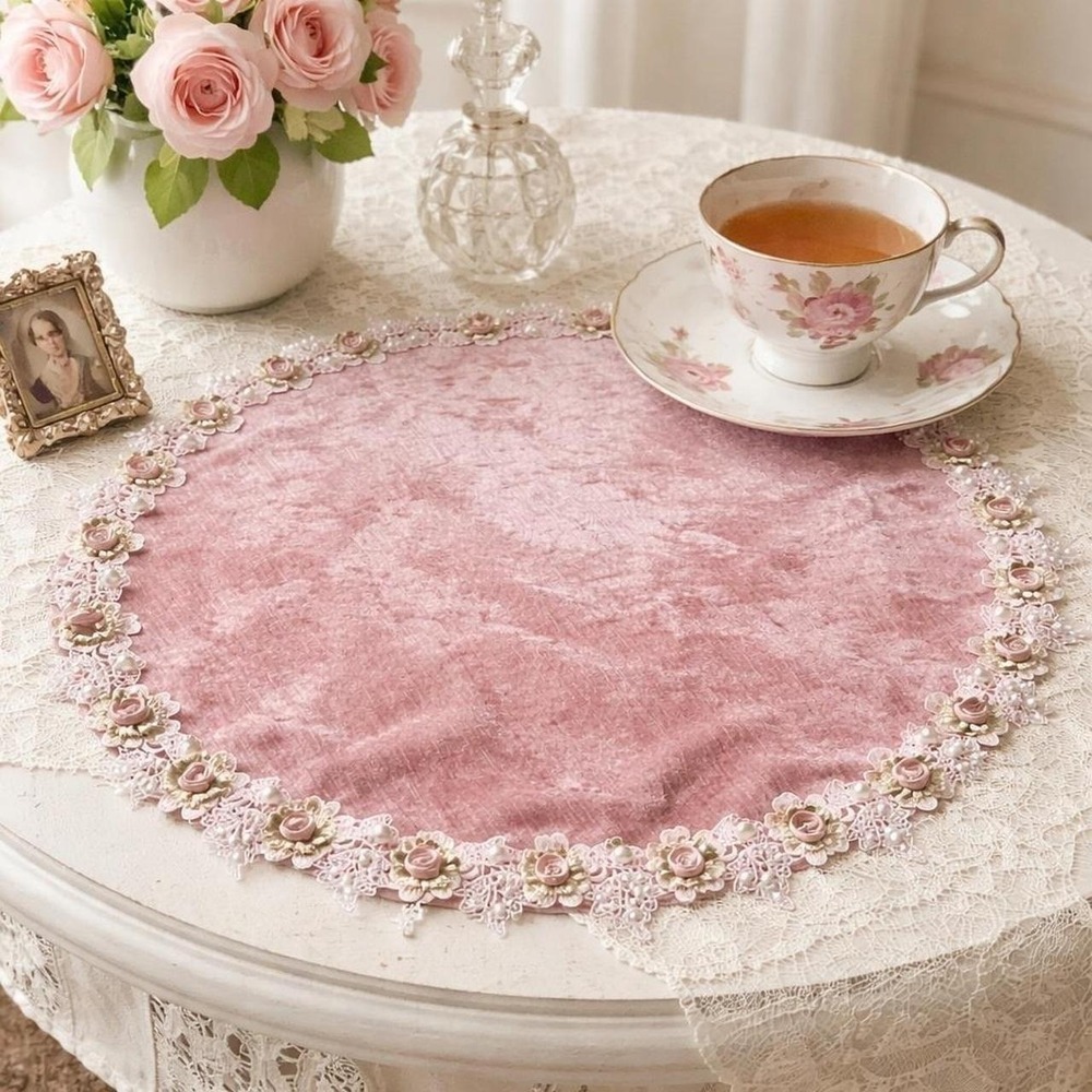 Table Mat Home 17in Pink Coquette Shabby Chic Victorian Velvet
